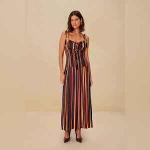 FARM RIO Multicolor Pipa Stripes Midi Dress